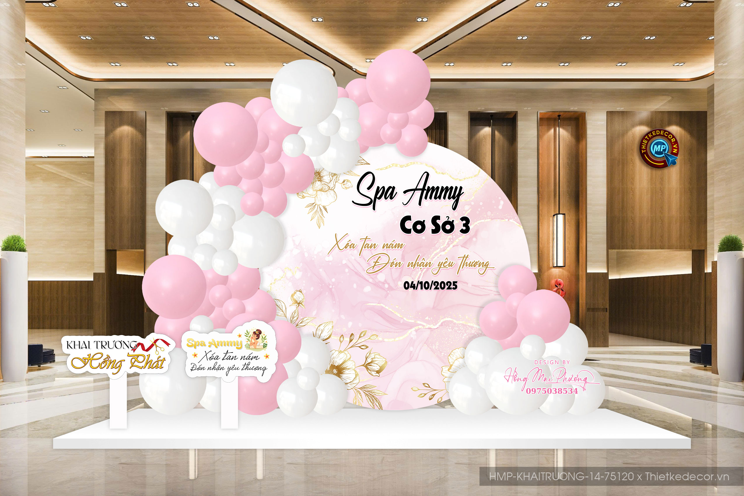 Khai Trương spa tone hồng mix vàng gold xinh sang